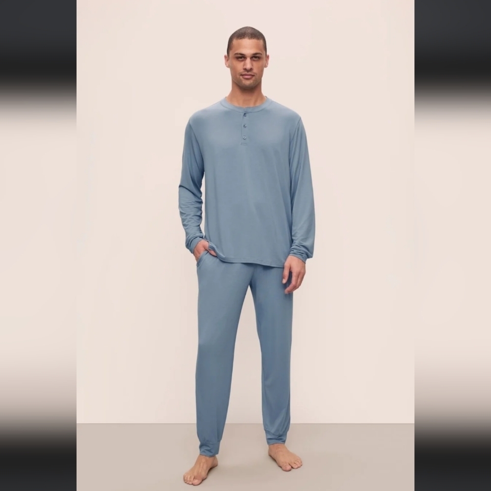Aberjey Henry TENCEL™ Modal Long PJ Set Faded Denim NWT